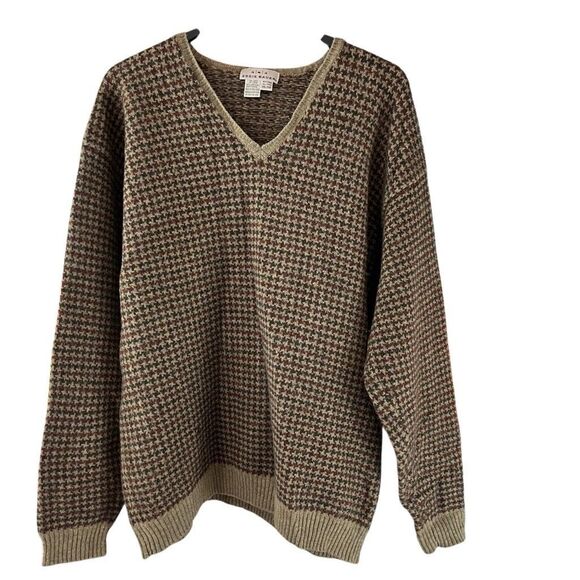 Vintage AKA Eddie Bauer 100% Lambswool Herringbone V-Neck Pullover Sweater XXL - Picture 1 of 4